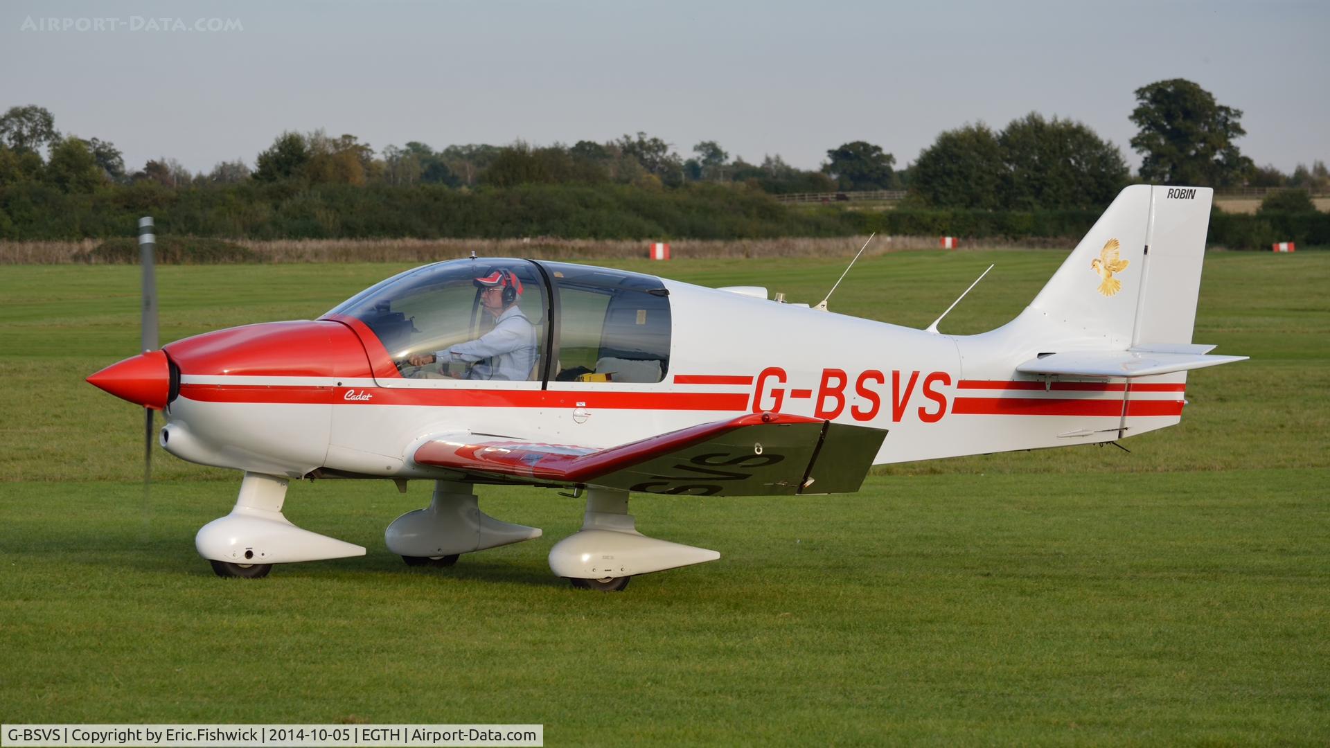 G-BSVS, 1990 Robin DR-400-100 Cadet Cadet C/N 2017, 1. G-BSVS preparing to depart the rousing season finale Race Day Air Show at Shuttleworth, Oct. 2014