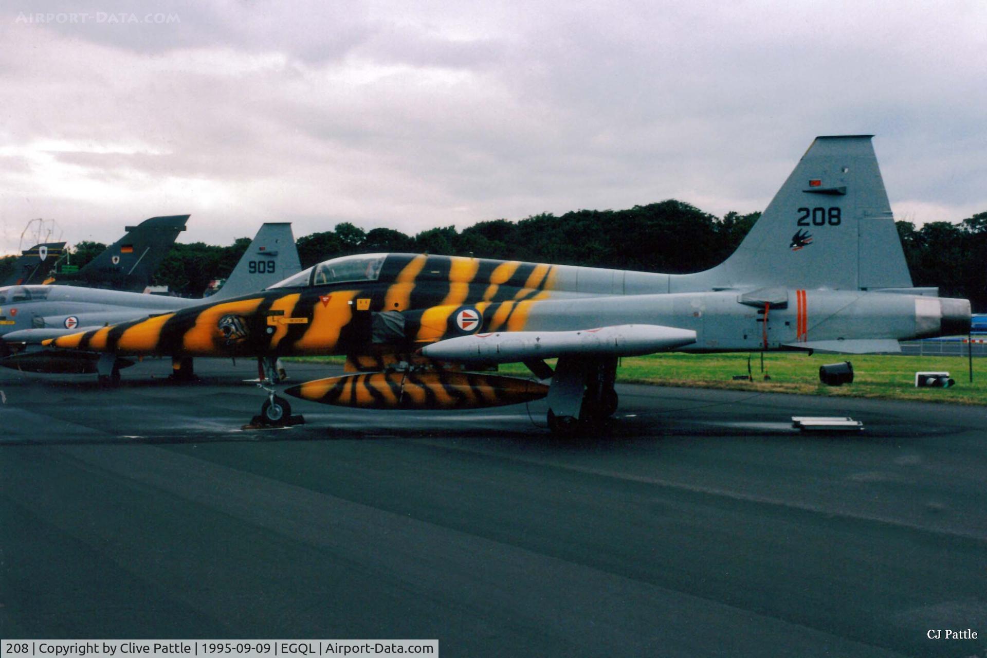 208, 1966 Northrop F-5A Freedom Fighter C/N N.7031, Scanned from print. Northrop F-5A Freedom Fighter '208' of RNoAF 336 Skv at RAF Leuchars Airshow Sept '95