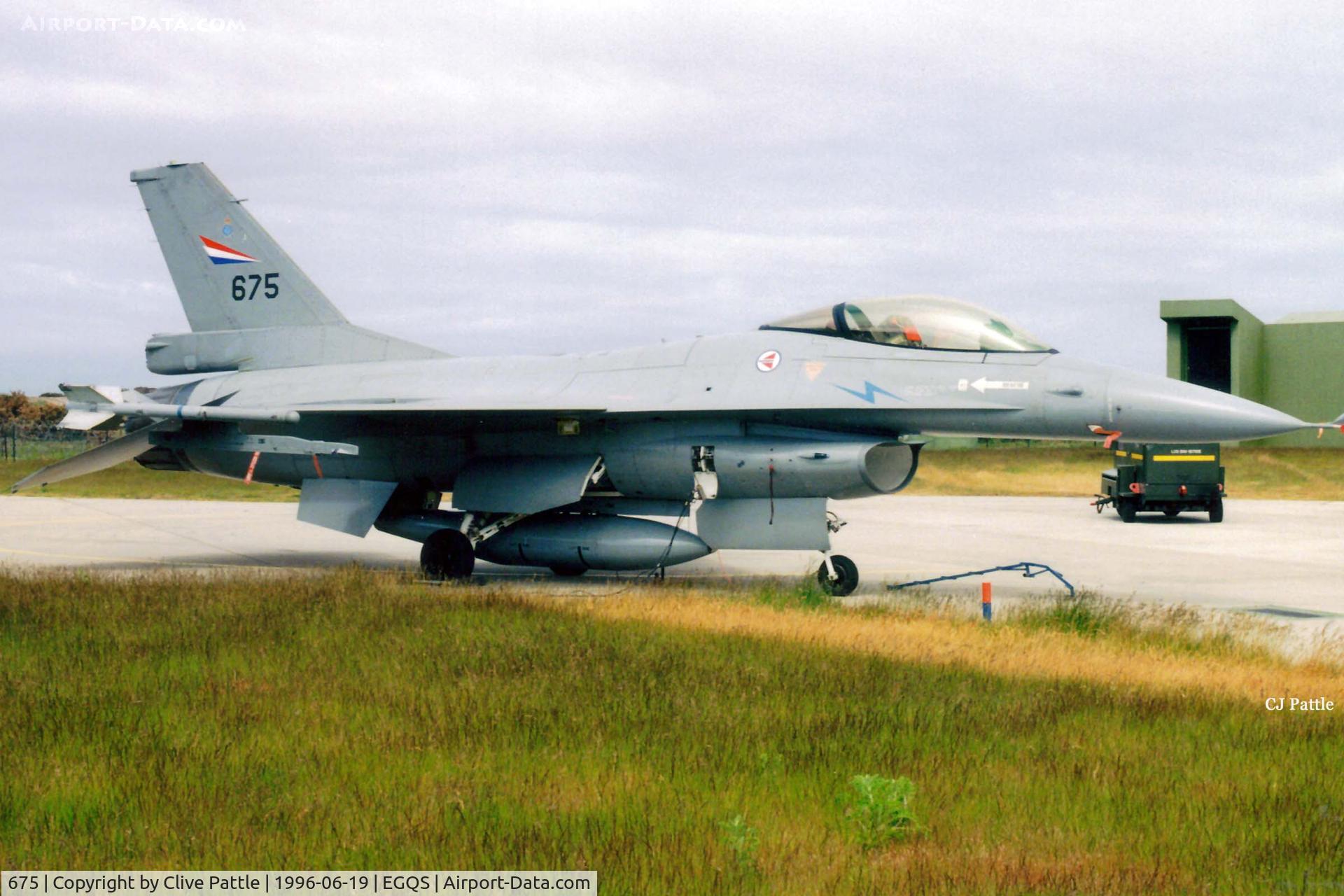 675, 1980 General Dynamics F-16AM Fighting Falcon C/N 6K-47, Scanned from print. RNoAF F-16AM '675' pictured on detachment to RAF Lossiemouth in the summer of '96