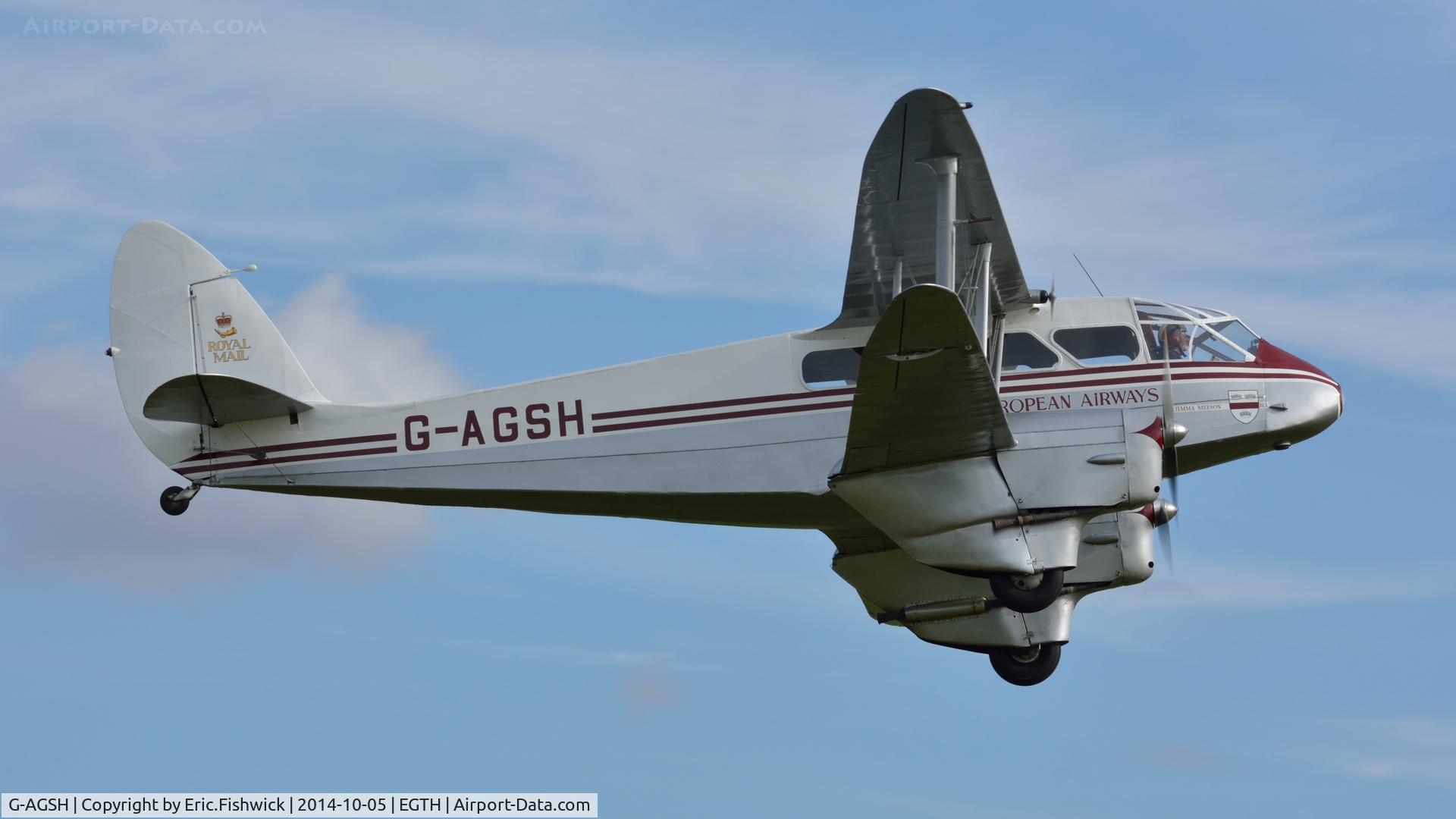 G-AGSH, 1945 De Havilland DH-89A Dominie/Dragon Rapide C/N 6884, 44. G-AGSH in display mode at the rousing season finale Race Day Air Show at Shuttleworth, Oct. 2014