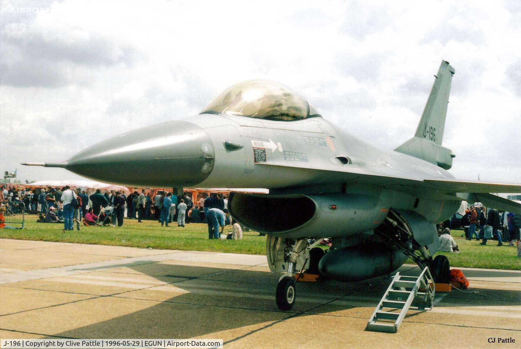 J-196, Fokker F-16AM Fighting Falcon C/N 6D-103, Scanned from print. Pictured in the static display line-up at the Mildenhall Air Show May '96