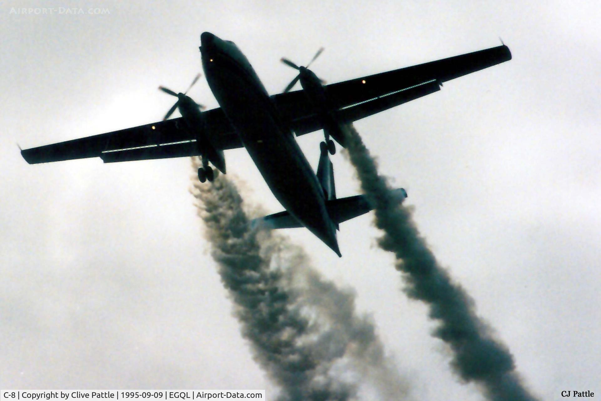 C-8, 1960 Fokker F-27-300M Troopship C/N 10158, Scanned from print (apols for reduced quality). C-8 of 334 Sqn RNeth AF seen displaying at the RAF Leuchars Airshow, September 1995.