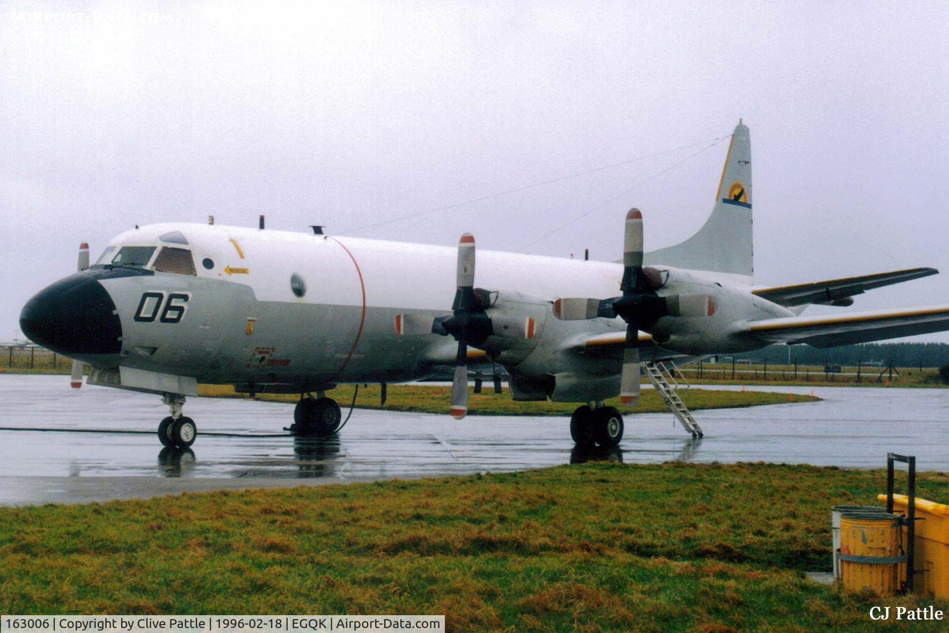 163006, Lockheed P-3C Orion C/N 285A-5813, Scanned from print. P-3C orion 163006 coded 006 of USN VX-1 at RAF Kinloss during a Joint Maritime Course.
