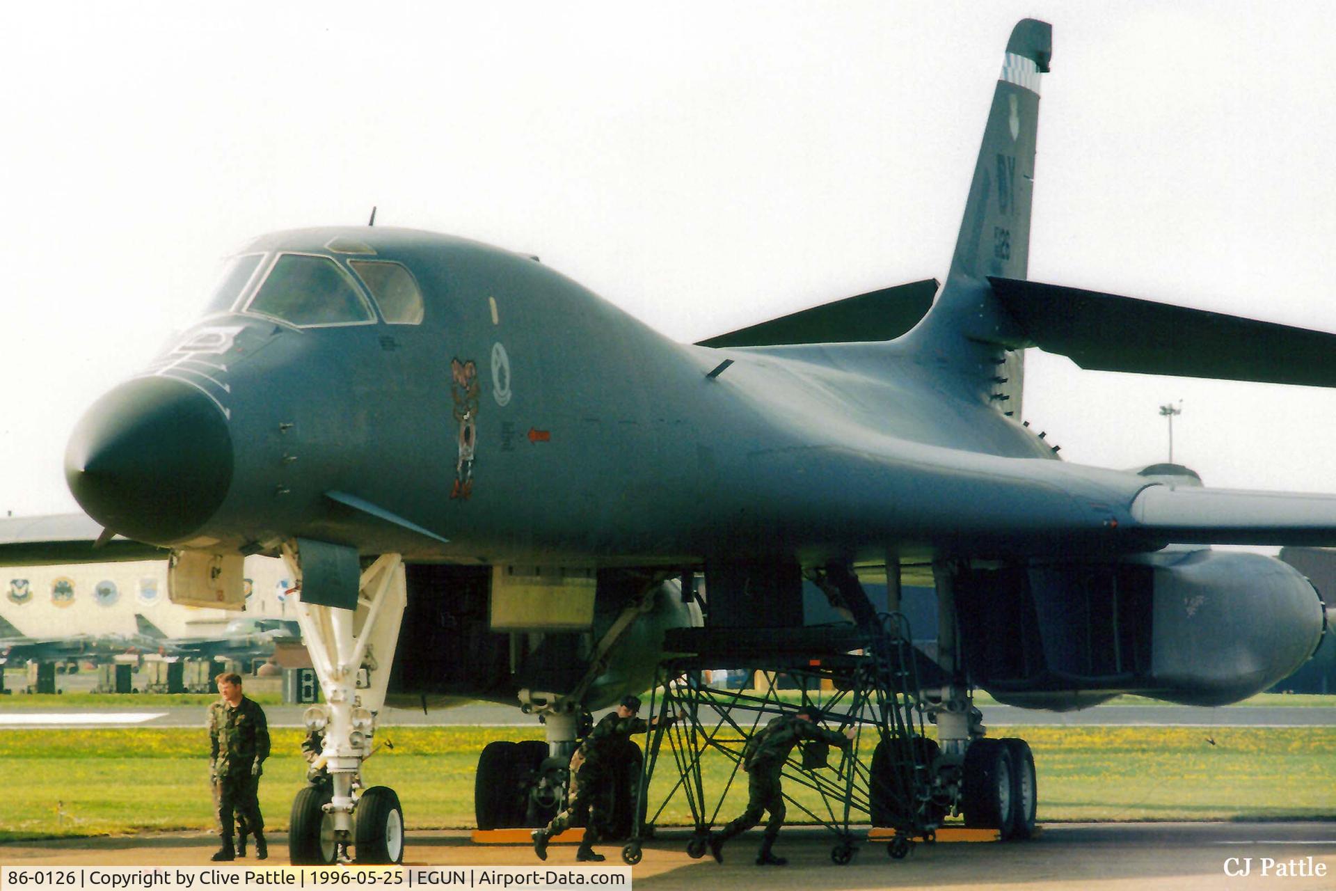 86-0126, 1986 Rockwell B-1B Lancer C/N 86, Scanned from print. Pictured at the 1996 Mildenhall Airshow whilst serving with USAF 28BS/7WG at Dyess AFB