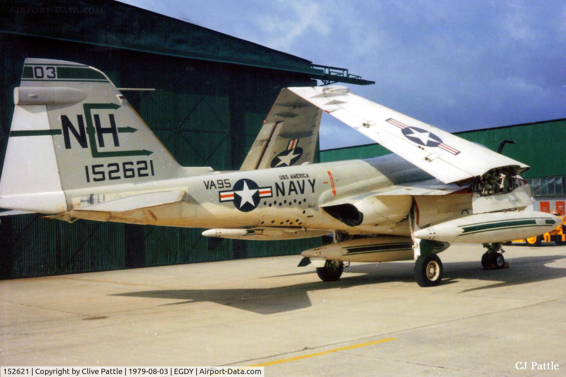 152621, Grumman A-6A Intruder C/N I-169, Scanned from print. A-6A Intruder 152621 from VA-95 off USS America at the Yeovilton Air Day in 1979.