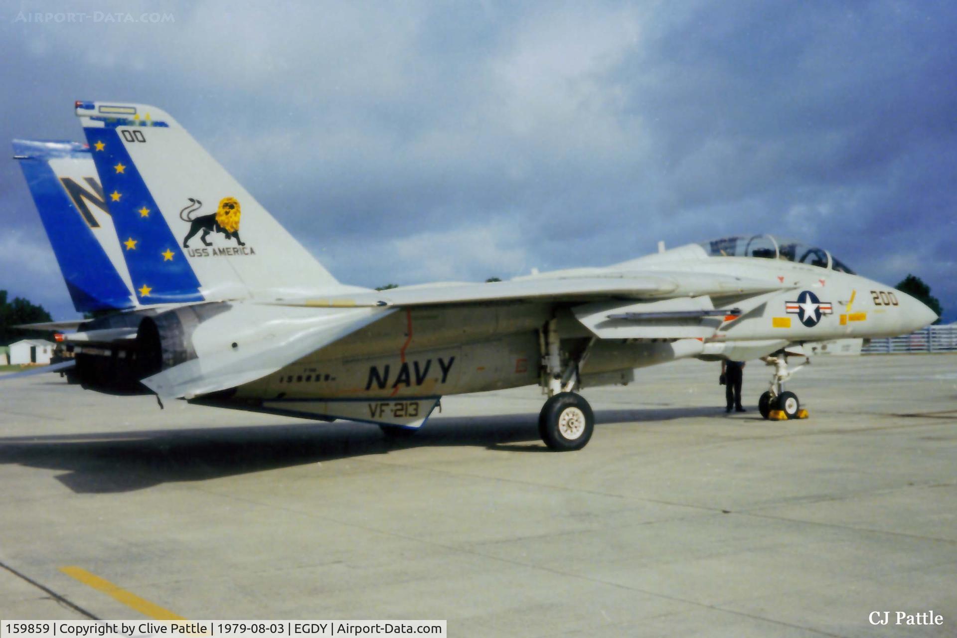 159859, Grumman F-14A Tomcat C/N 219, Scanned from print. USN F-14A Tomcat 159859 coded NH/200 of VF-213 USS America at RNAS Yeovilton Air Day 1979