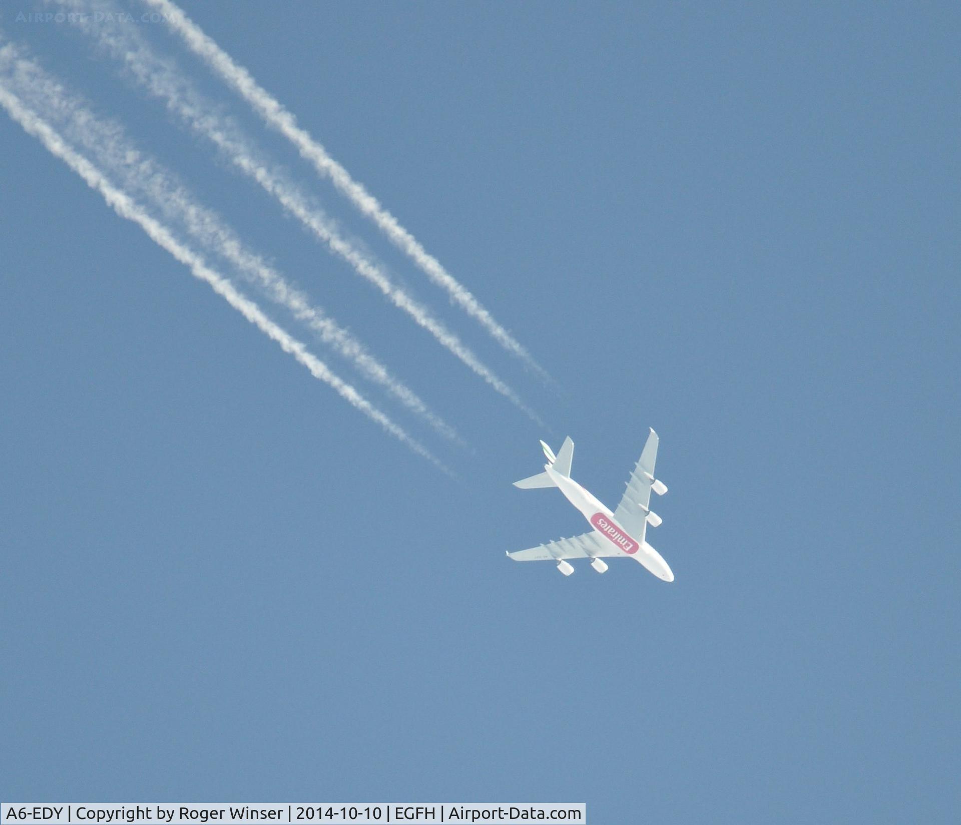 A6-EDY, 2012 Airbus A380-861 C/N 106, Emirates A380 aircraft flying east at 37000 feet over the airport.