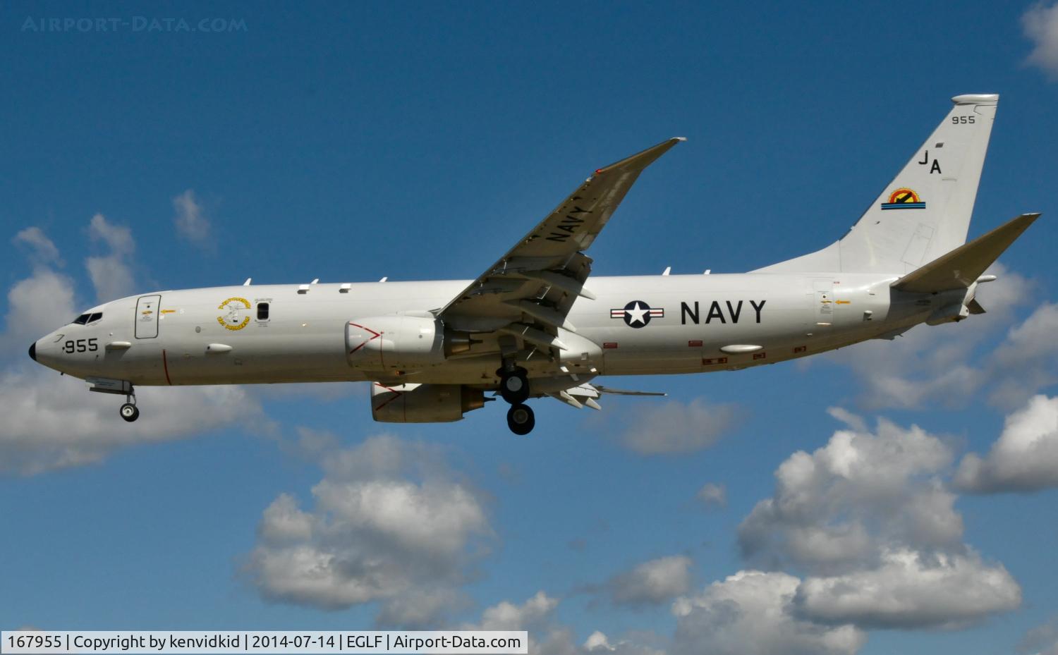 167955, 2011 Boeing P-8A Poseidon C/N 40595, Returning after a customer demo flight.