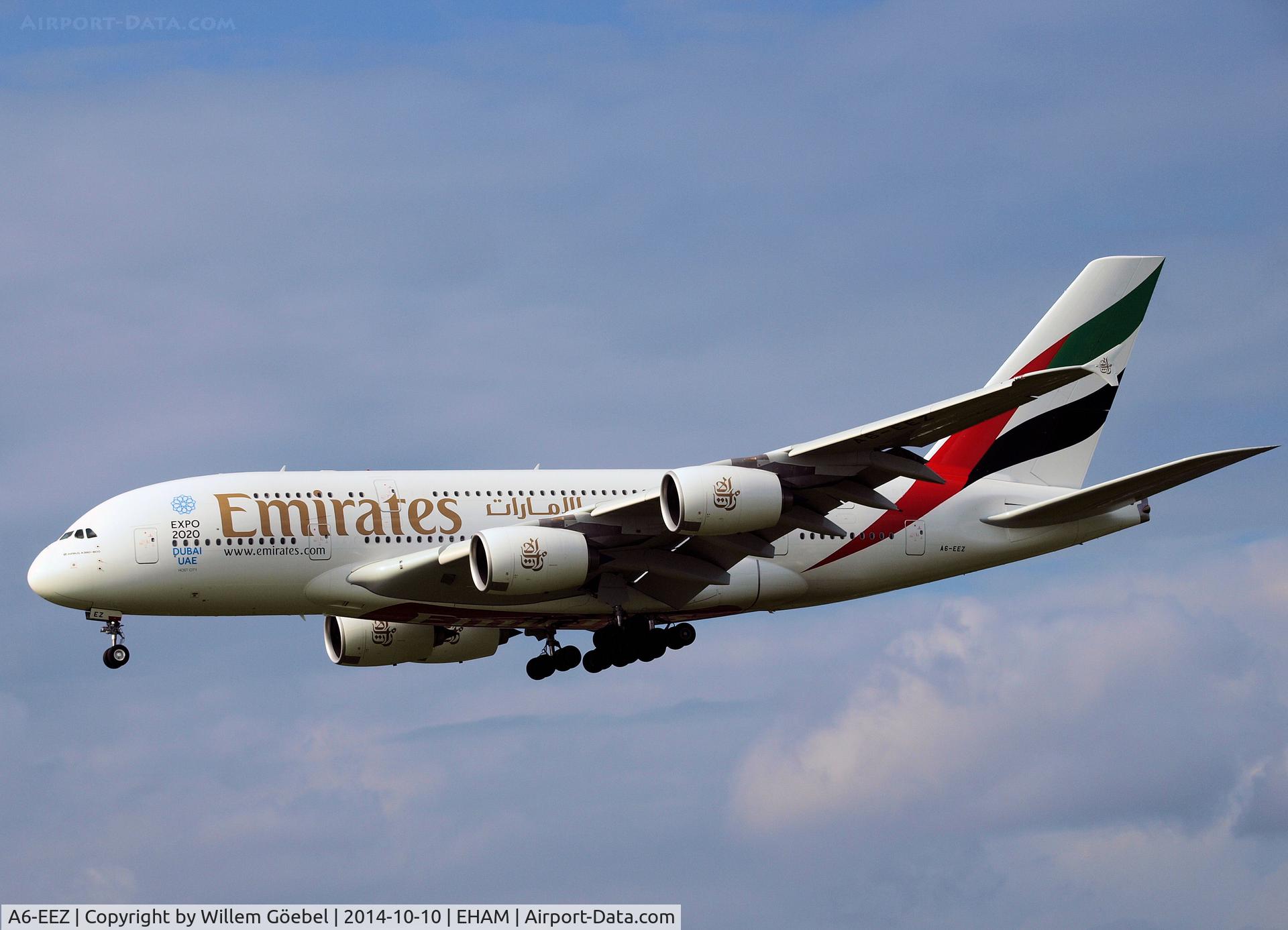 A6-EEZ, 2014 Airbus A380-861 C/N 158, Landing on runway 18L of Schiphol Airport