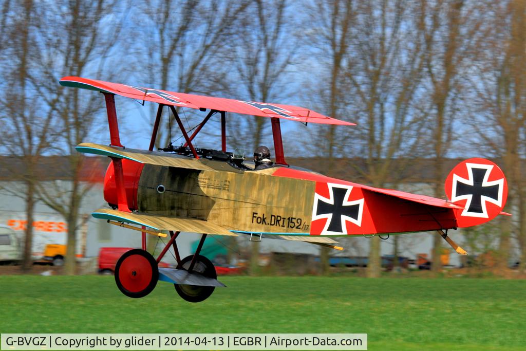 G-BVGZ, 1994 Fokker Dr.1 Triplane Replica C/N PFA 238-12654, Nice to see it out and about