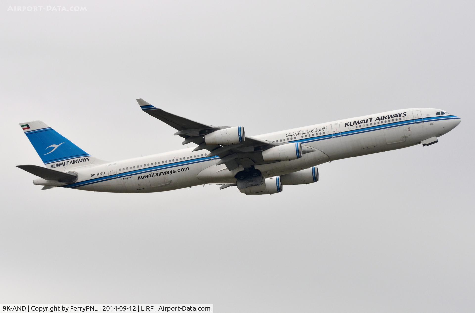 9K-AND, 1995 Airbus A340-313 C/N 104, Kuwait A343 departing FCO