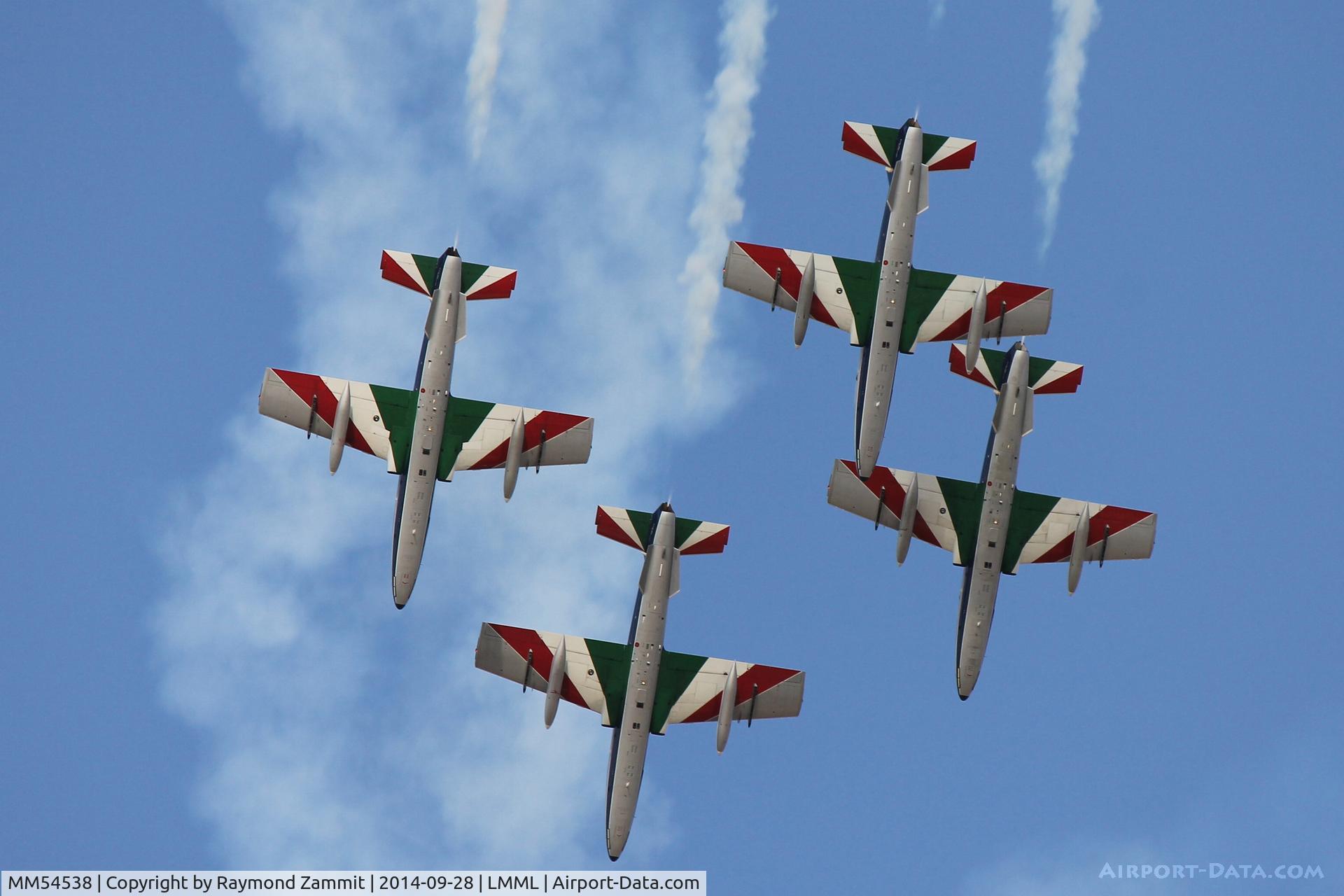 MM54538, Aermacchi MB-339PAN C/N 6759/154/AA070, Frecce Tricolori Italian Air Force performing during Malta International Airshow2014