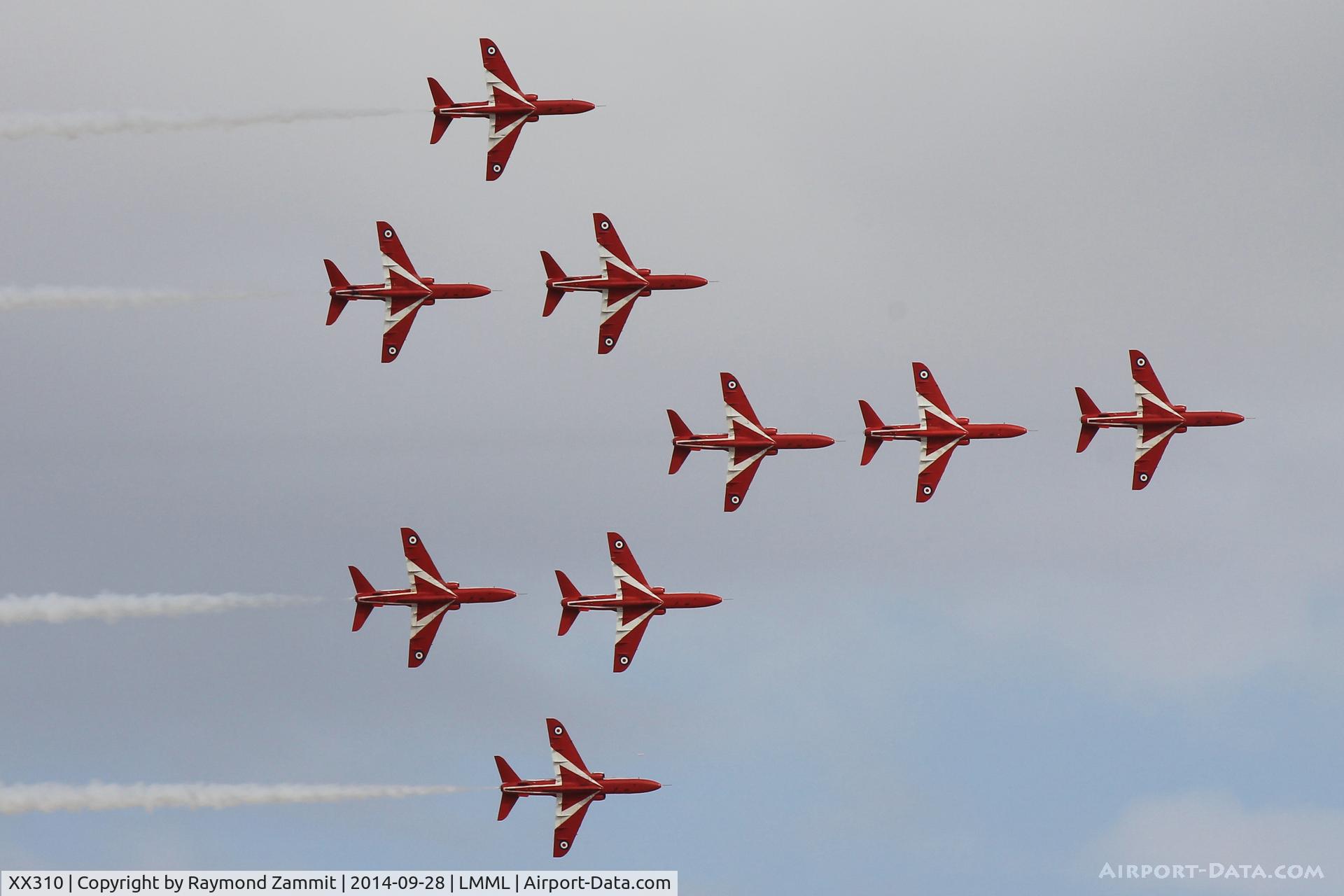 XX310, 1980 Hawker Siddeley Hawk T.1W C/N 145/312135, Red Arrows formation at the Malta International Airshow2014