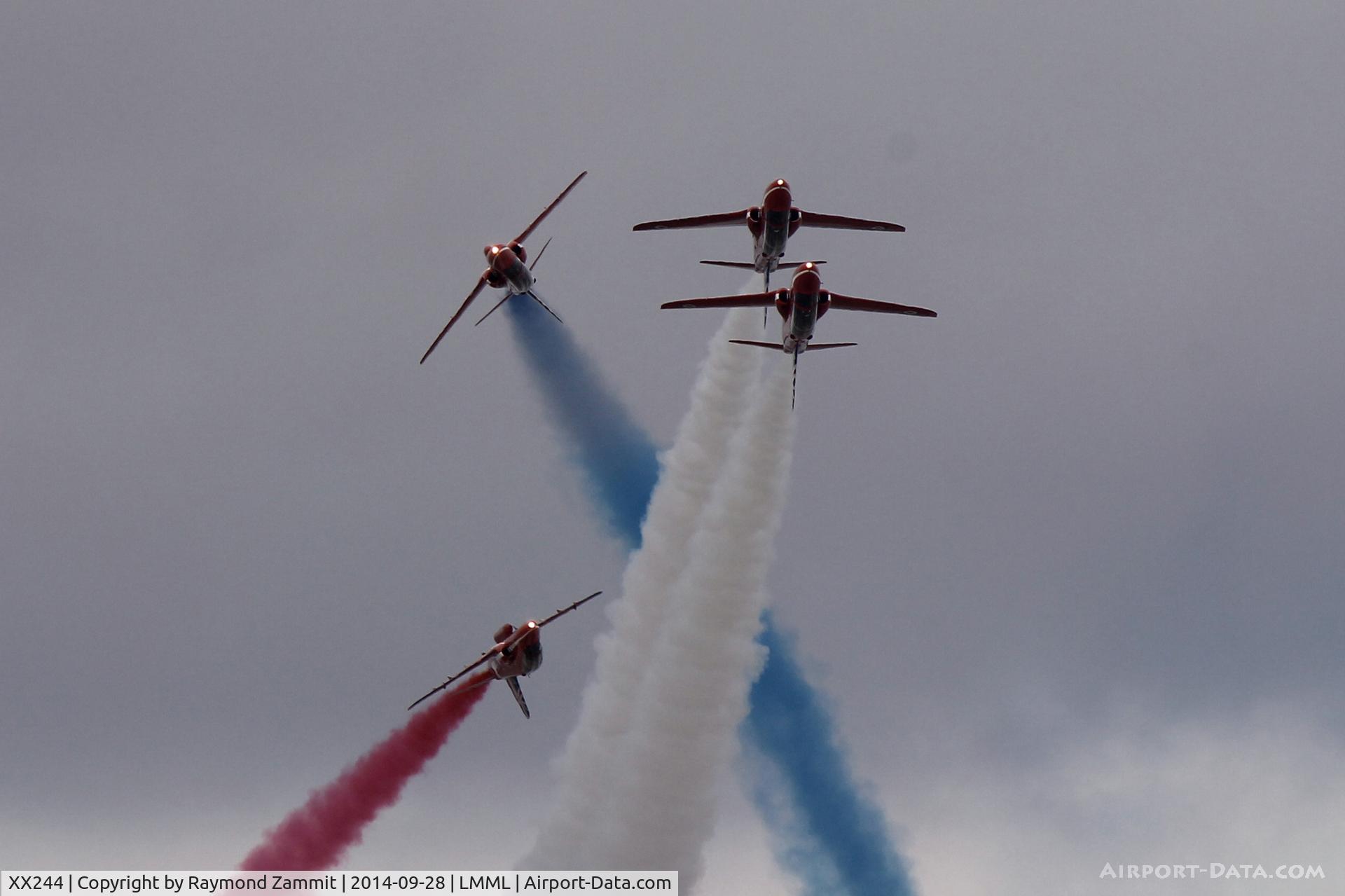XX244, 1978 Hawker Siddeley Hawk T.1 C/N 080/312080, Red Arrows formation during Malta International Airshow 2014.