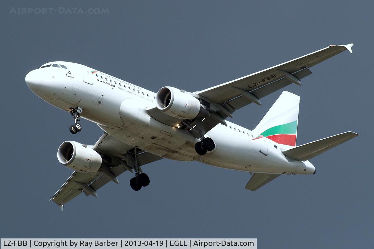 LZ-FBB, 2007 Airbus A319-112 C/N 3309, Airbus A319-112 [3309] (Bulgaria Air) Home~G 19/04/2013. On approach 27R. Colour scheme and titles applied.