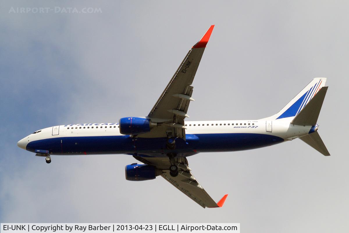 EI-UNK, 2011 Boeing 737-86J C/N 36119, Boeing 737-86J [36119] (Transaero Airlines) Home~G 23/04/2013. On approach 27R.