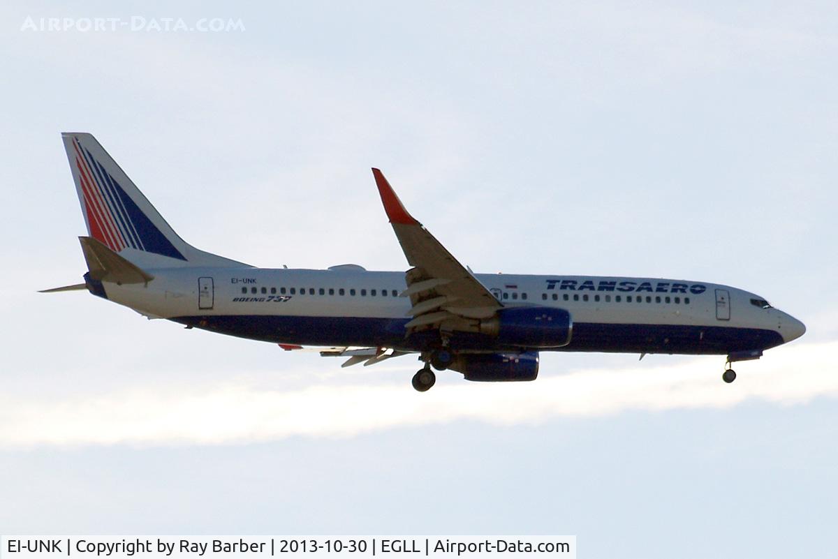 EI-UNK, 2011 Boeing 737-86J C/N 36119, Boeing 737-86J [36119] (Transaero Airlines) Home~G 30/10/2013. On approach 27L