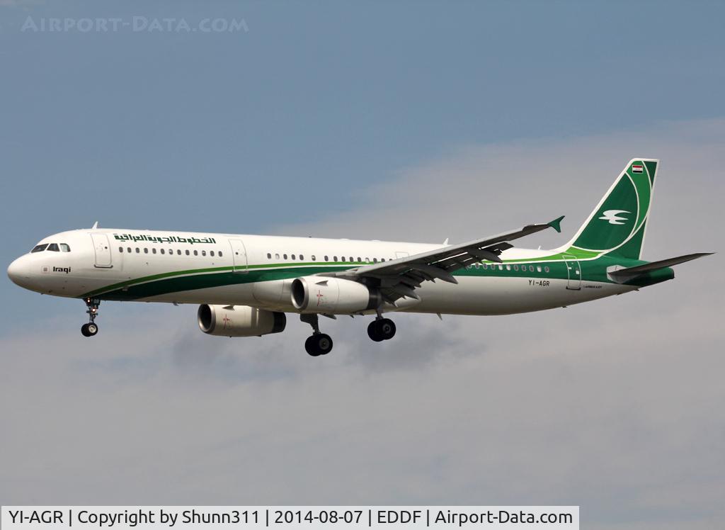 YI-AGR, 2010 Airbus A321-231 C/N 4067, Landing rwy 25L with arab titles in left side