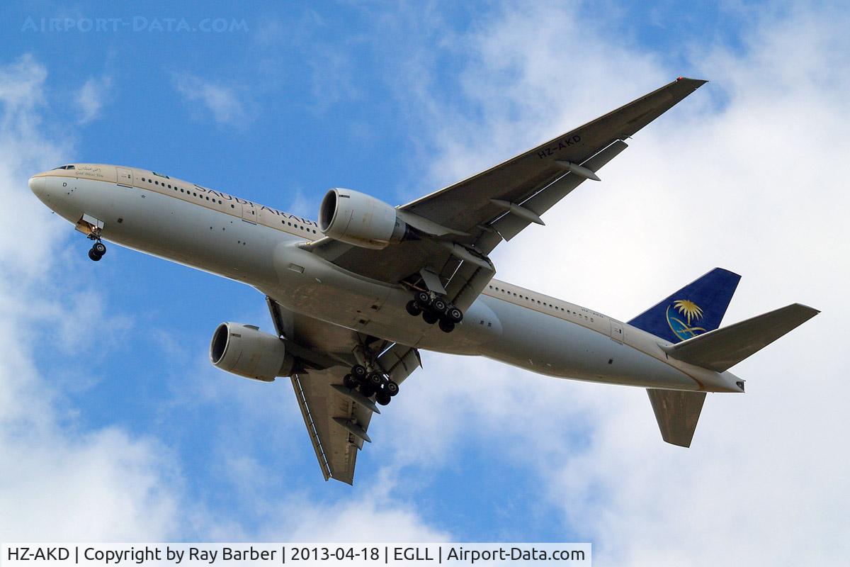 HZ-AKD, 1997 Boeing 777-268/ER C/N 28347, Boeing 777-268ER [28347] (Saudi Arabian Airlines) Home~G 18/04/2013. On approach 27R.