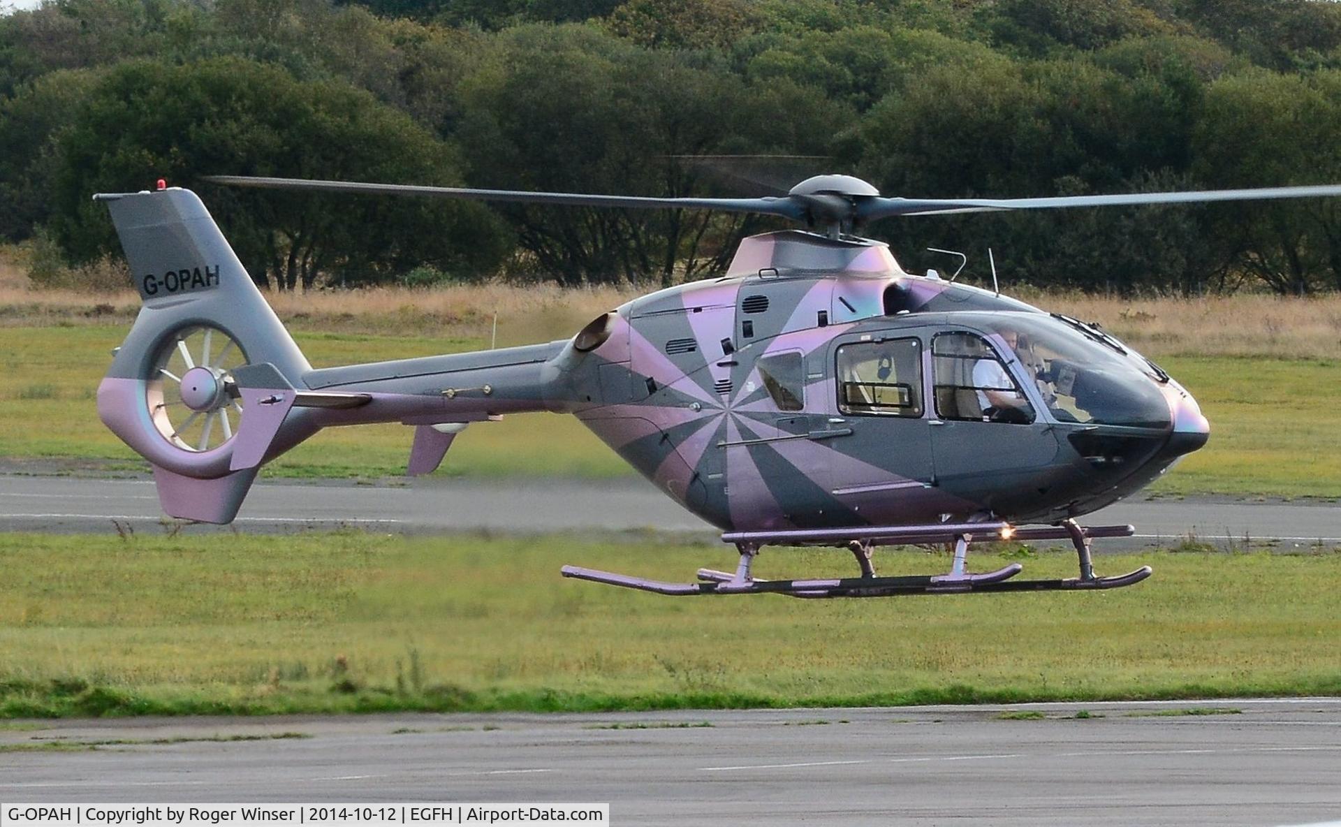 G-OPAH, 2007 Eurocopter EC-135T-2+ C/N 0635, Visiting helicopter operated by VLL Ltd. Very interesting colour scheme.