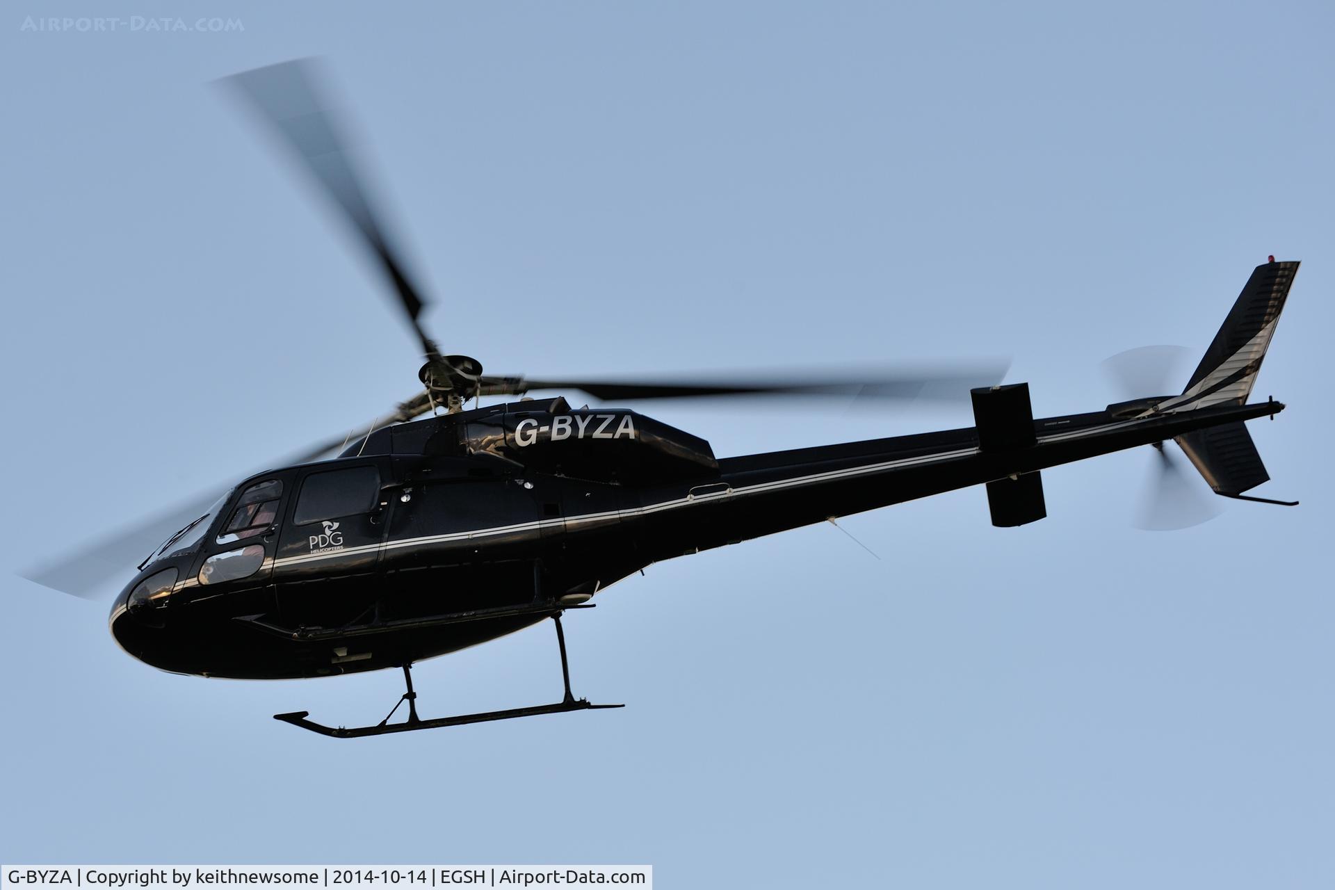 G-BYZA, 1992 Aerospatiale AS-355F-2 Ecureuil 2 C/N 5518, Evening Leaving.