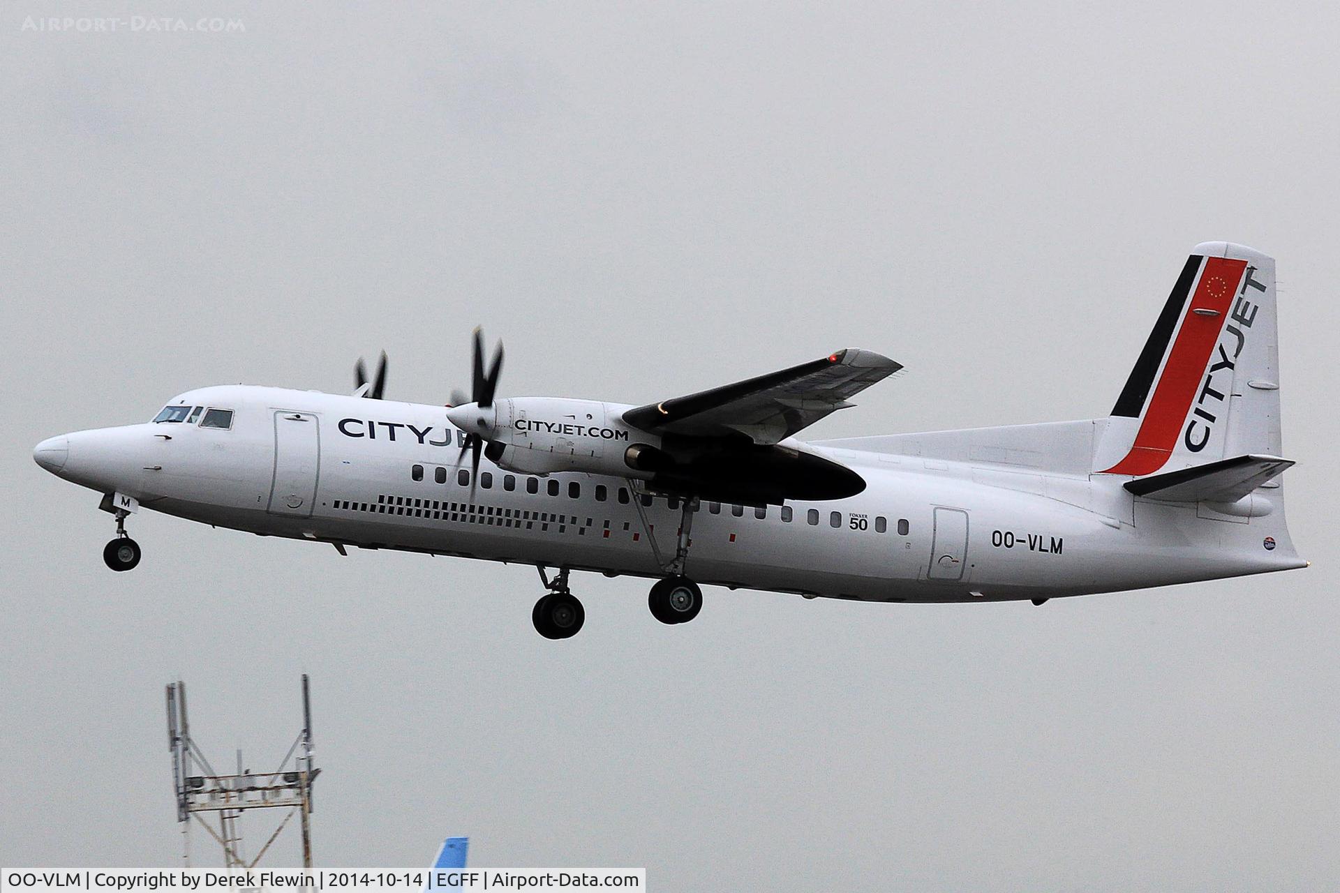 OO-VLM, 1988 Fokker 50 C/N 20135, Fokker 50, Cityjet, Callsign City Ireland 86C, seen departing runway 30 at EGFF, en-route to Paris Orly.