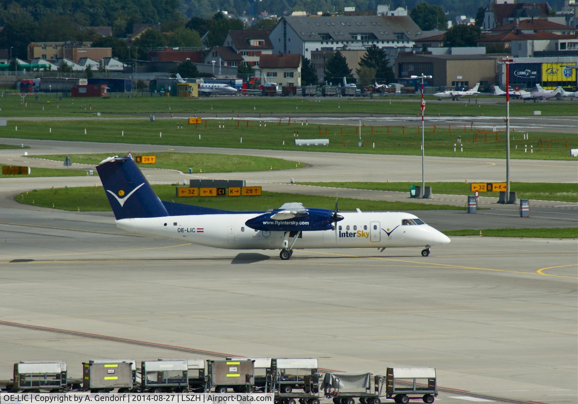 OE-LIC, 1997 De Havilland Canada DHC-8-314 Dash 8 C/N 503, Intersky, is here taxiing at Zürich-Kloten(LSZH)