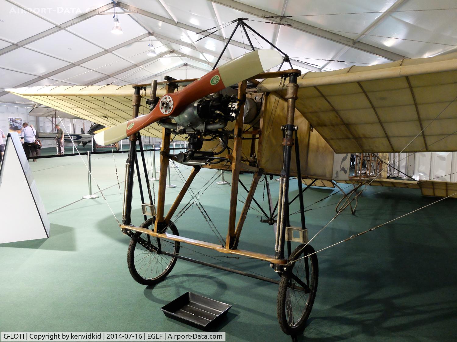 G-LOTI, 1982 Bleriot XI Replica C/N PFA 088-10410, On static display in a tent at FIA 2014.