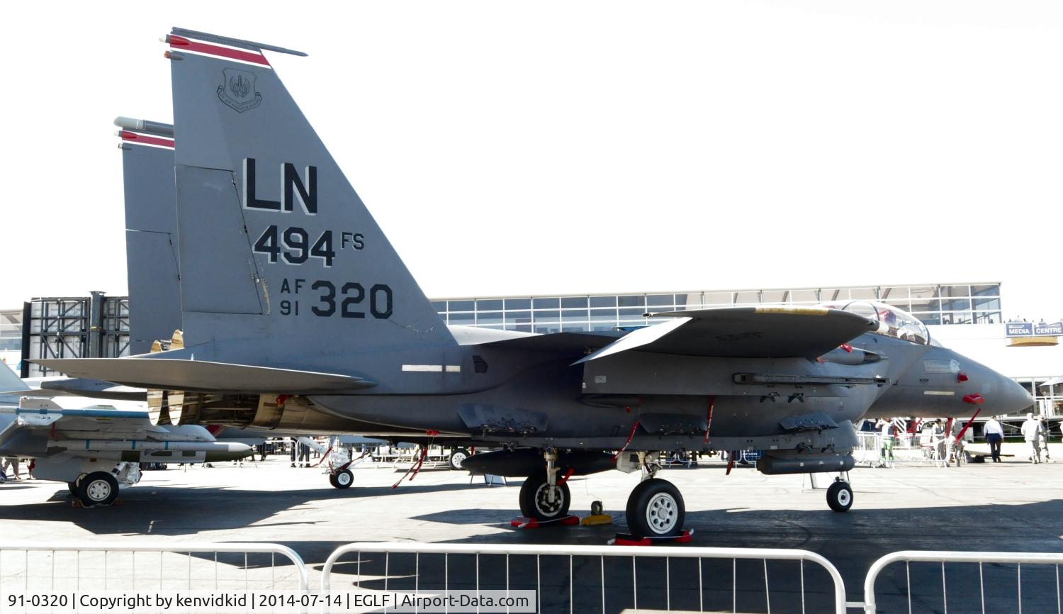 91-0320, 1991 McDonnell Douglas F-15E Strike Eagle C/N 1227/E185, On static display at FIA 2014.