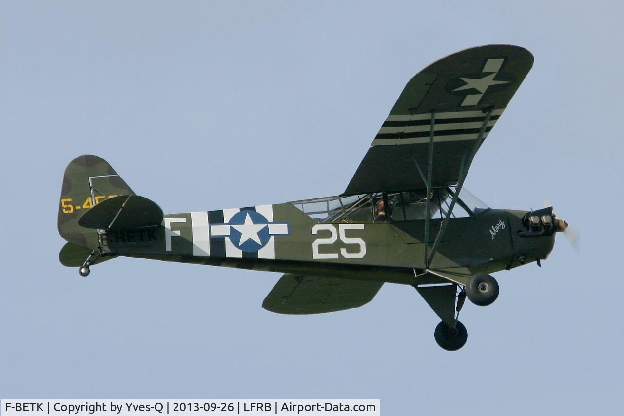 F-BETK, 1945 Piper L-4J Grasshopper (J3C-65D) C/N 13241, Piper J3C-65 Cub, Take off rwy 07L, Brest-Bretagne airport (LFRB-BES)