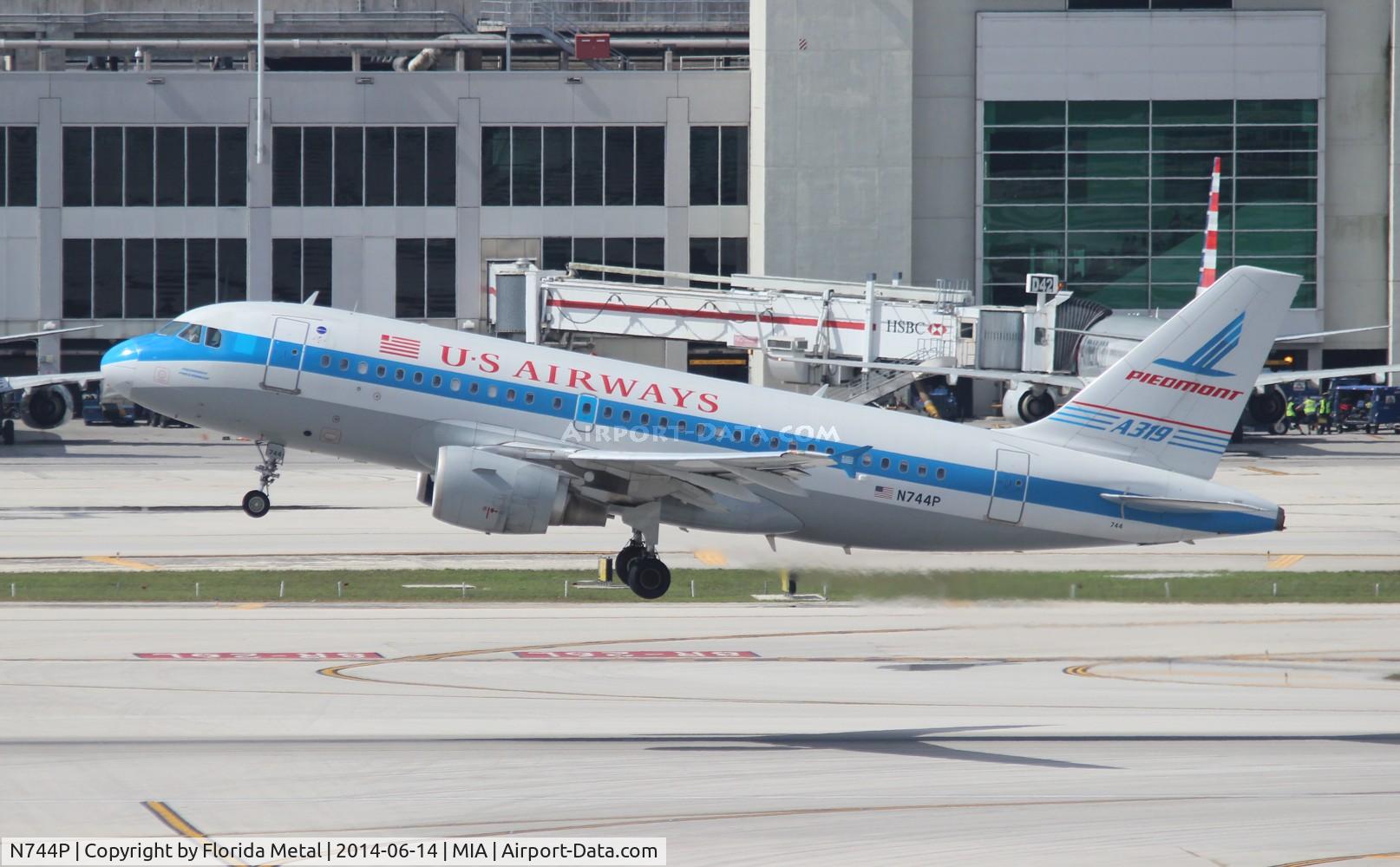 N744P, 2000 Airbus A319-112 C/N 1287, USAirways Piedmont tribute