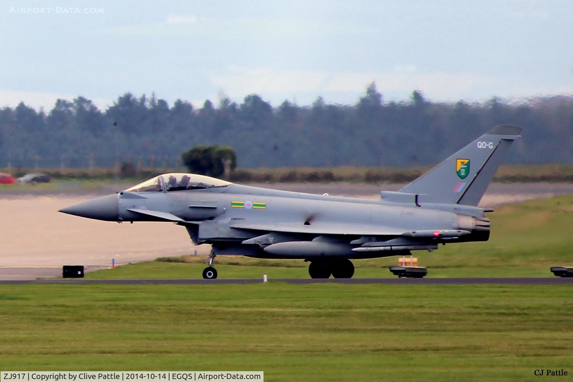 ZJ917, 2005 Eurofighter EF-2000 Typhoon FGR4 C/N 0059/BS008, Seen at RAF Lossiemouth whilst coded QO-G of 3(F) Sqn and a participant in Exercise Joint Warrior 14-2