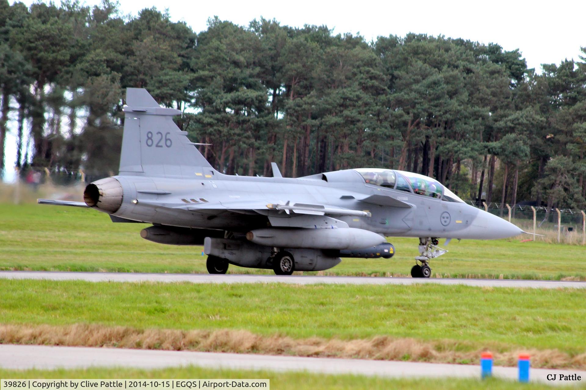 39826, 2005 Saab JAS-39D Gripen C/N 39826, Holding for departure at runway 05 at RAF Lossiemouth whilst participating in Exercise Joint Warrior 14-2