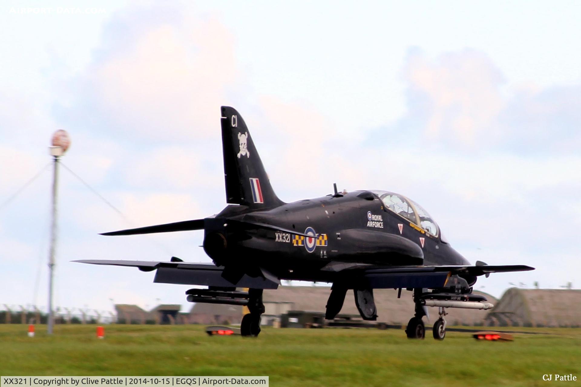XX321, 1980 Hawker Siddeley Hawk T.1A C/N 164/312146, Coded 'CI' of  100 Sqn RAF landing roll at RAF Lossiemouth during Exercise Joint Warrior 14-2