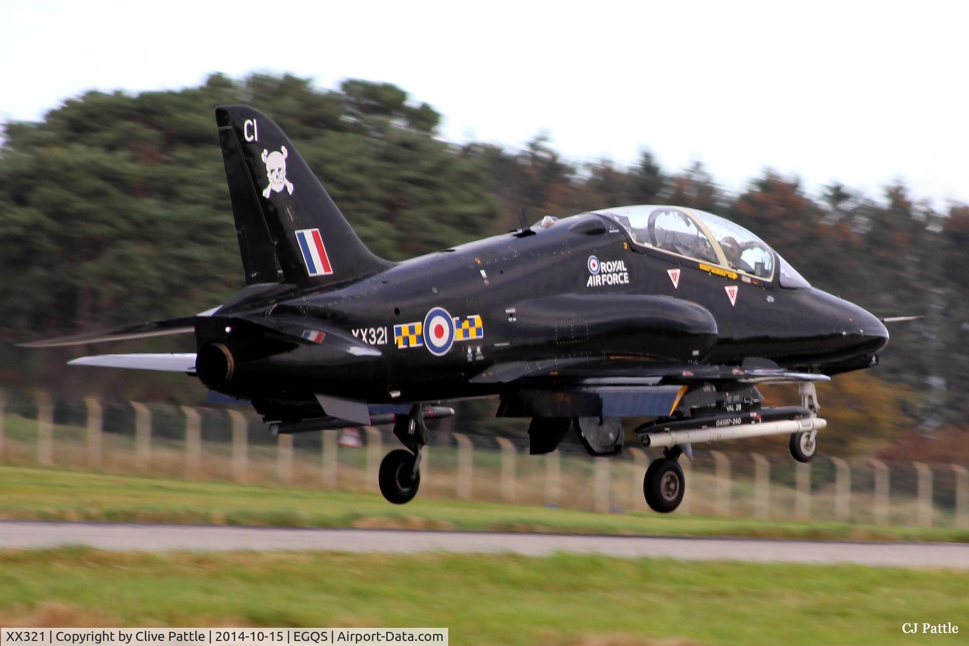 XX321, 1980 Hawker Siddeley Hawk T.1A C/N 164/312146, Coded 'CI' of  100 Sqn RAF landing at RAF Lossiemouth during Exercise Joint Warrior 14-2