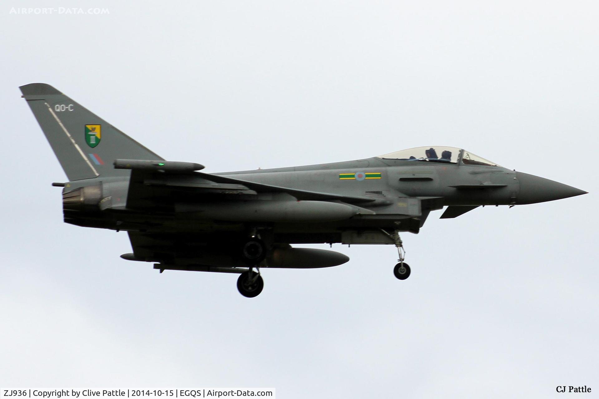 ZJ936, 2007 Eurofighter EF-2000 Typhoon FGR4 C/N 0119/BS027, seen on finals at RAF Lossiemouth, coded 'QO-C' with 3 Sqn visiting from RAF Coningsby for participation in Exercise Joint Warrior 14-2