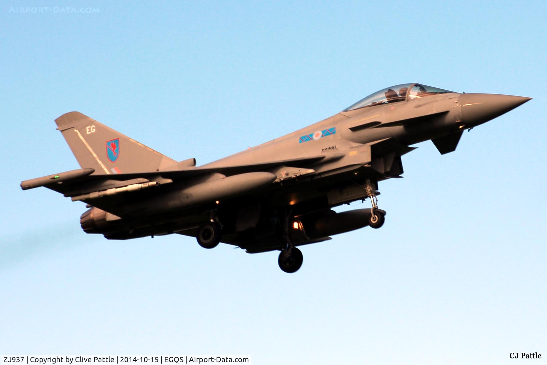 ZJ937, 2007 Eurofighter EF-2000 Typhoon FGR.4 C/N 0121/BS028, Now an FGR.4 seen on finals at RAF Lossiemouth, coded 'EG' with the based 6 Sqn participating in Exercise Joint Warrior 14-2