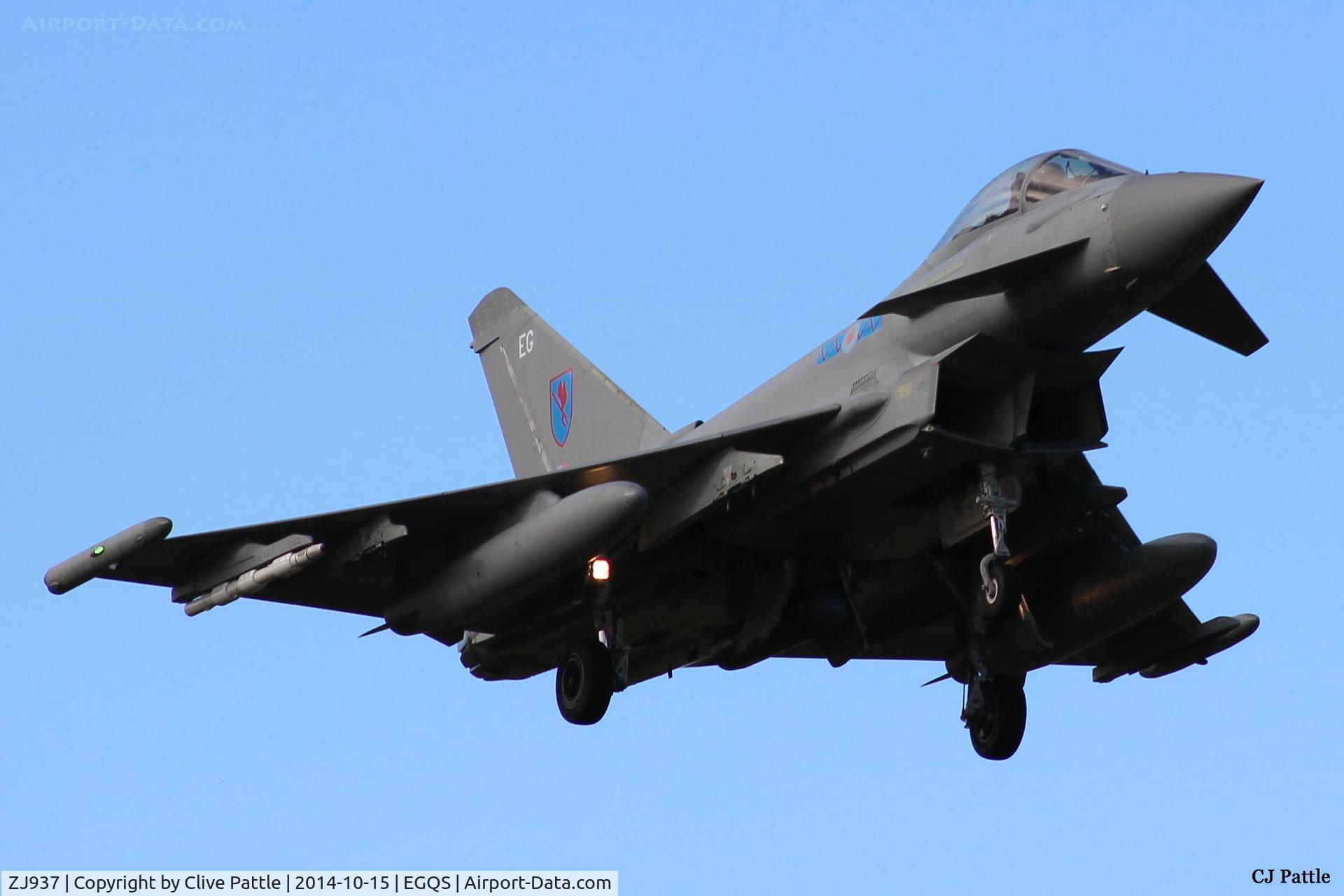 ZJ937, 2007 Eurofighter EF-2000 Typhoon FGR.4 C/N 0121/BS028, Now an FGR.4 seen on finals at RAF Lossiemouth, coded 'EG' with the based 6 Sqn participating in Exercise Joint Warrior 14-2