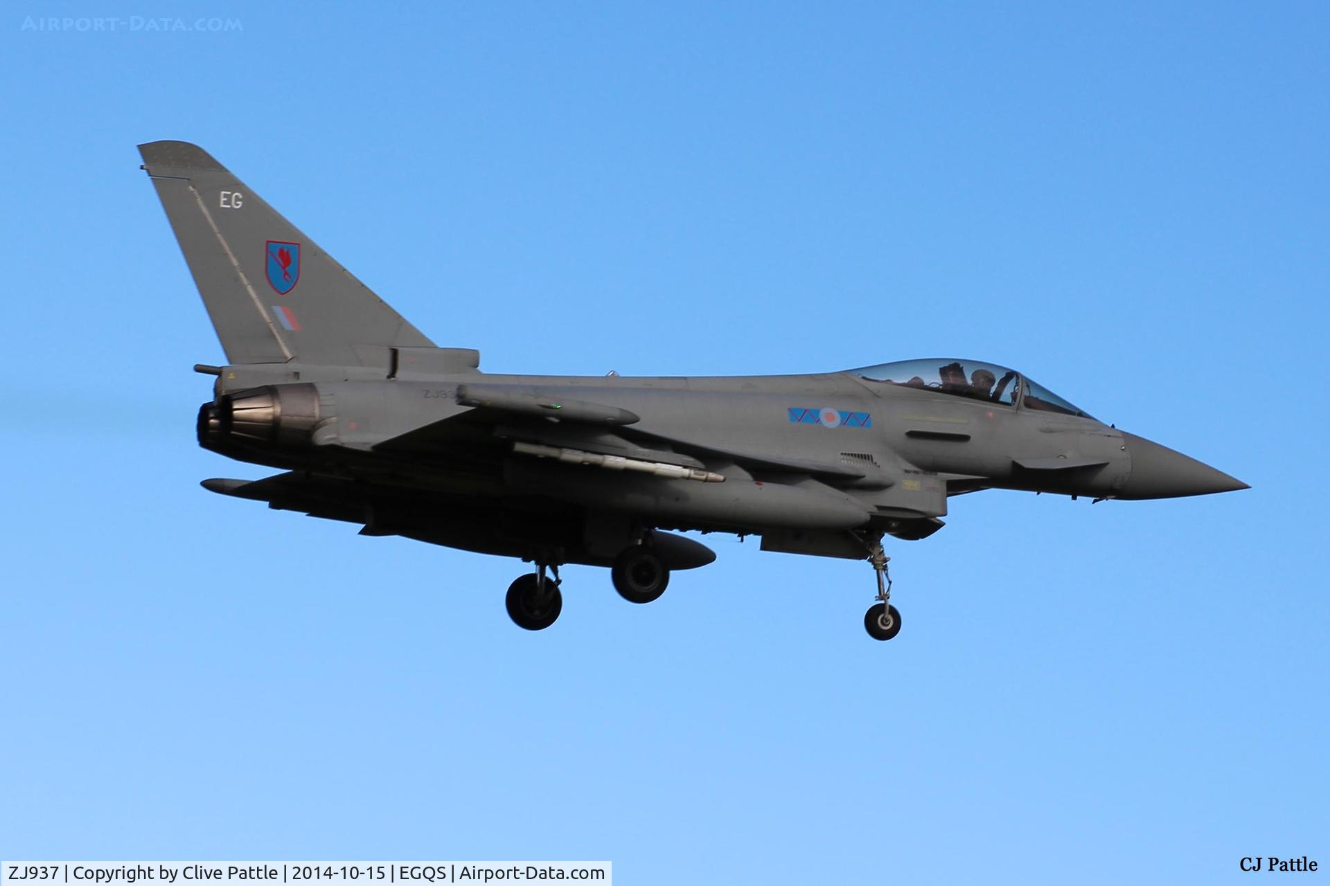 ZJ937, 2007 Eurofighter EF-2000 Typhoon FGR.4 C/N 0121/BS028, Now an FGR.4 seen on finals at RAF Lossiemouth, coded 'EG' with the based 6 Sqn participating in Exercise Joint Warrior 14-2