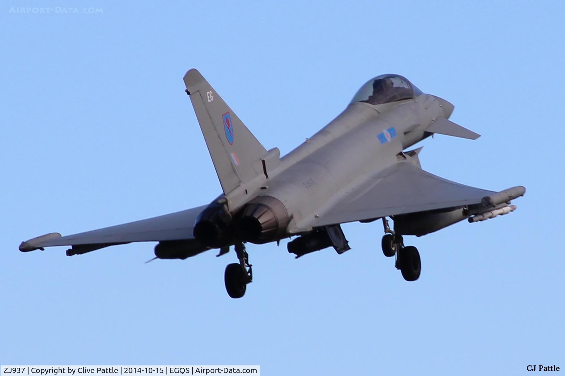 ZJ937, 2007 Eurofighter EF-2000 Typhoon FGR.4 C/N 0121/BS028, Now an FGR.4 seen on finals at RAF Lossiemouth, coded 'EG' with the based 6 Sqn participating in Exercise Joint Warrior 14-2