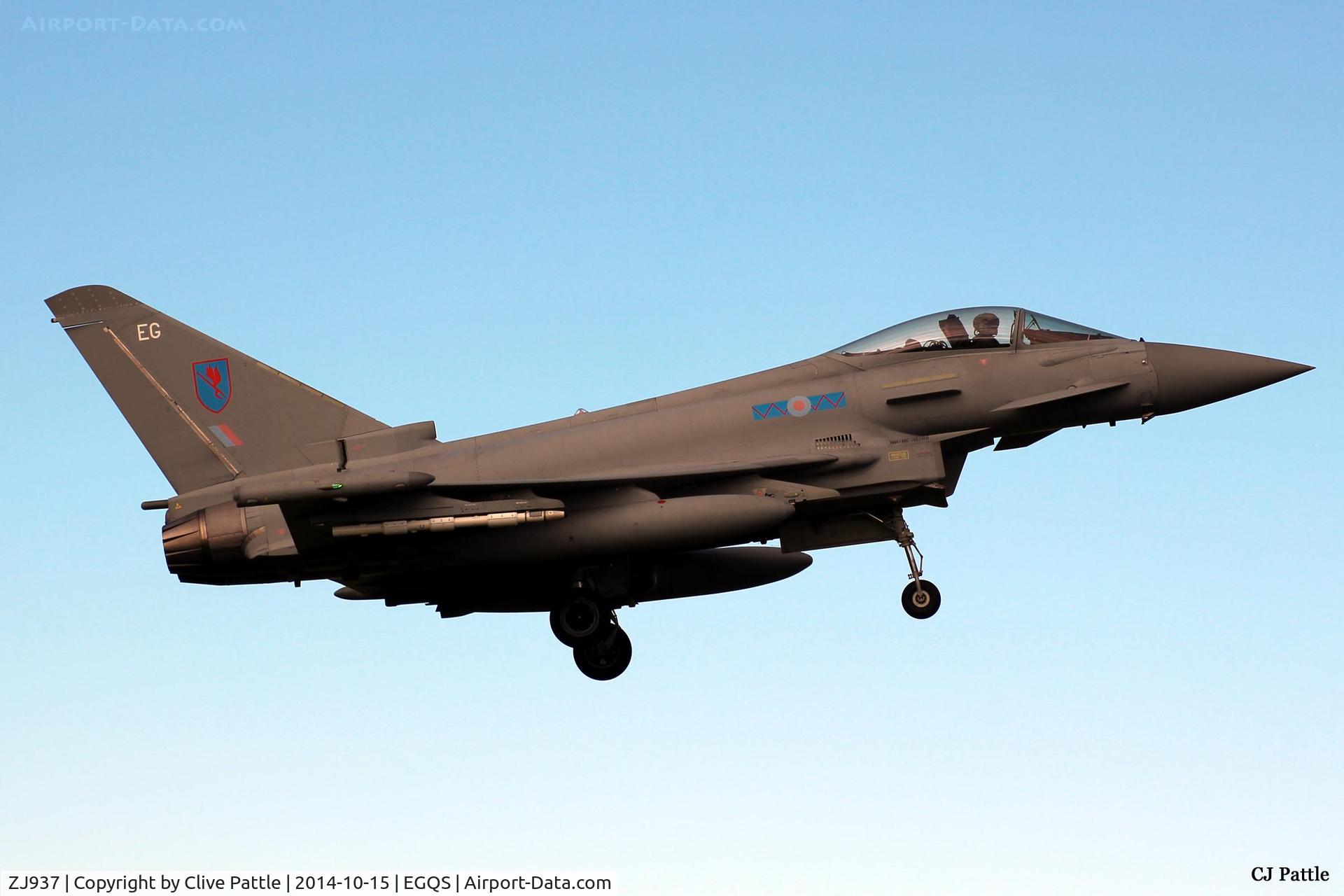 ZJ937, 2007 Eurofighter EF-2000 Typhoon FGR.4 C/N 0121/BS028, Now an FGR.4 seen on finals at RAF Lossiemouth, coded 'EG' with the based 6 Sqn participating in Exercise Joint Warrior 14-2
