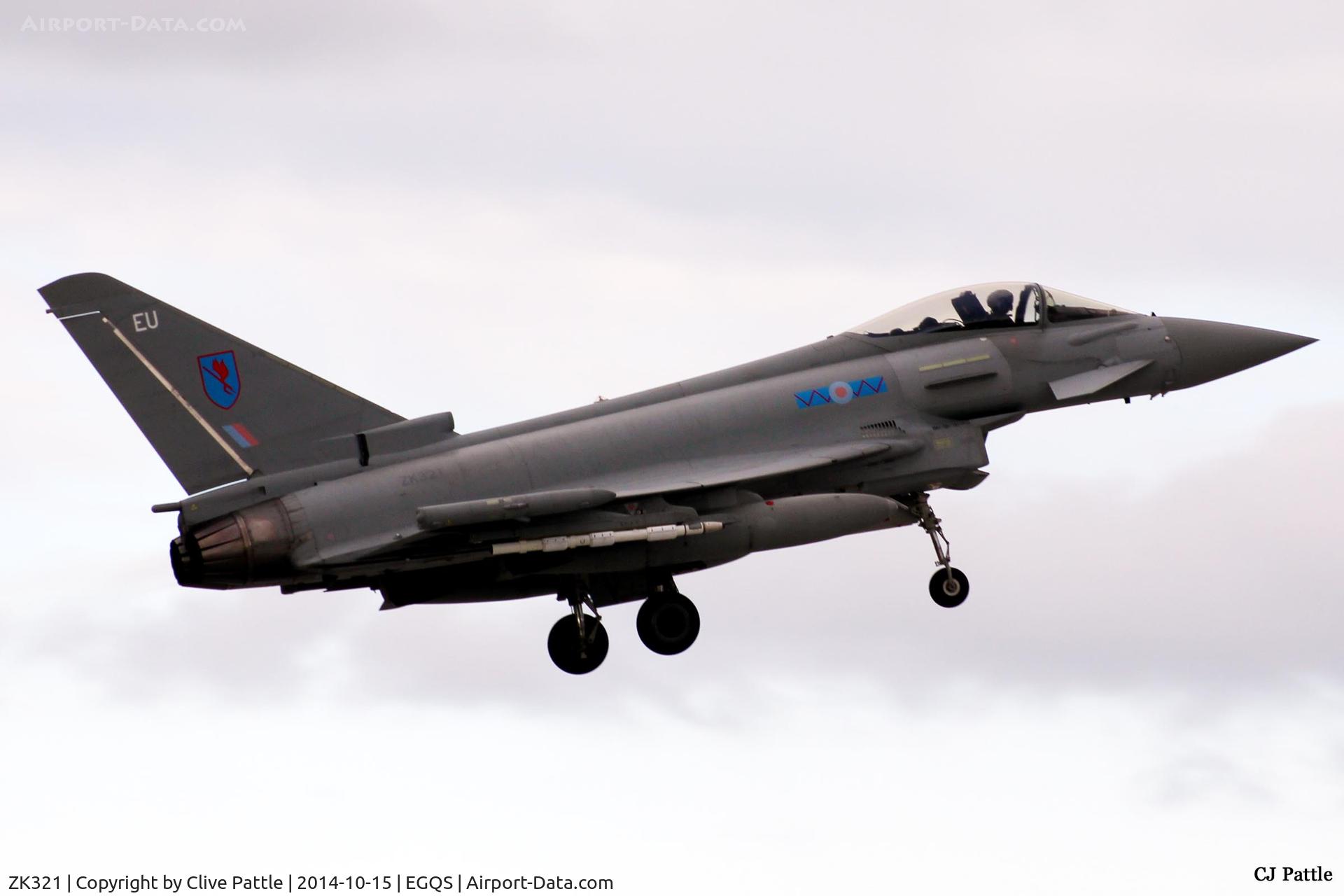 ZK321, 2011 Eurofighter EF-2000 Typhoon FGR4 C/N BS082/315, On finals to its home base of RAF Lossiemouth (EGQS) whilst coded 'EU' of 6 Sqn RAF