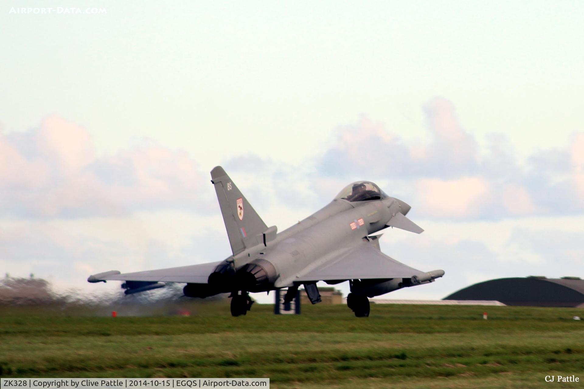 ZK328, 2011 Eurofighter EF-2000 Typhoon FGR4 C/N BS089/339, Touchdown at RAF Lossiemouth whilst coded BS of 29 R Sqn - on detachment from its home base at RAF Coningsby