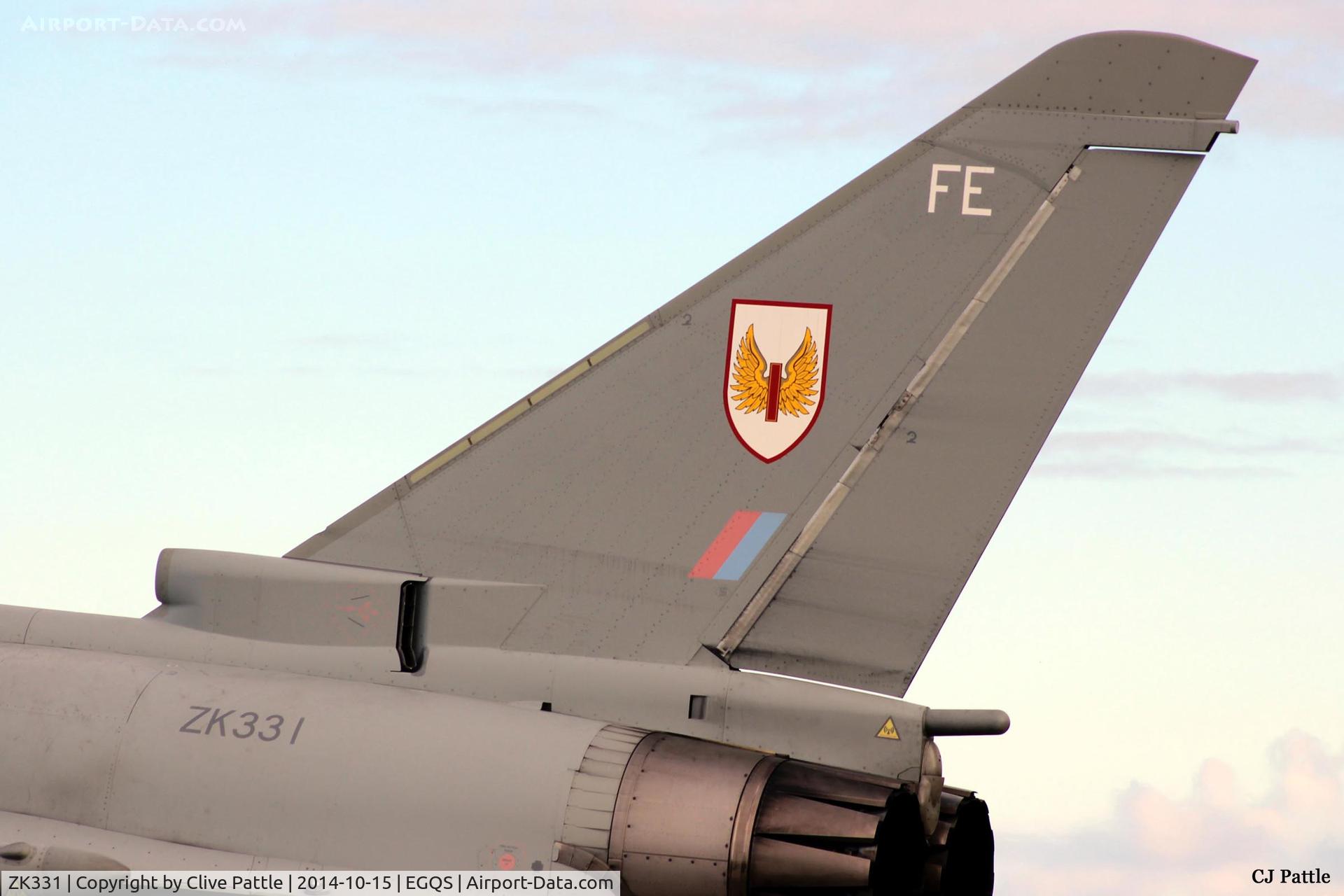 ZK331, 2011 Eurofighter EF-2000 Typhoon FGR4 C/N BS092/343, Close up tail shot at RAF Lossiemouth whilst coded FE of the based 1 Sqn