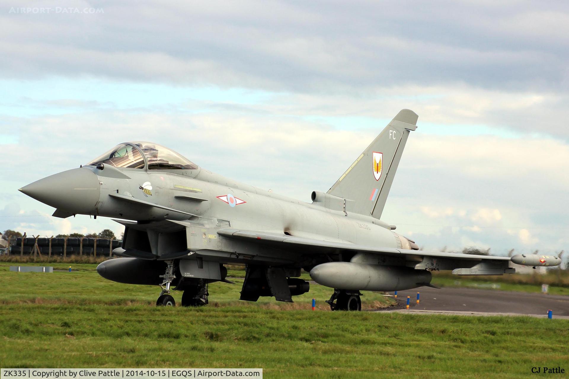 ZK335, 2012 Eurofighter EF 2000 Typhoon FGR4 C/N BS096/359, In action at RAF Lossiemouth whilst coded 'FC' of the resident No. 1 Sqn RAF