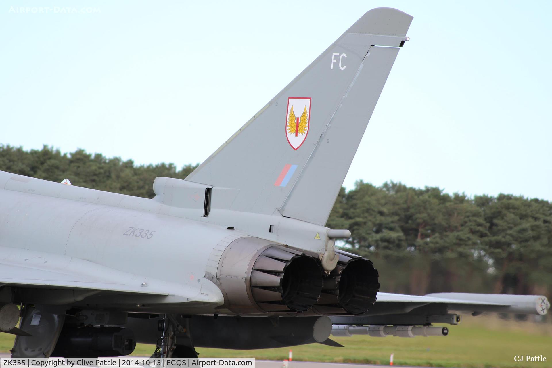 ZK335, 2012 Eurofighter EF 2000 Typhoon FGR4 C/N BS096/359, Close up tail detail at RAF Lossiemouth whilst coded 'FC' of the resident No. 1 Sqn RAF