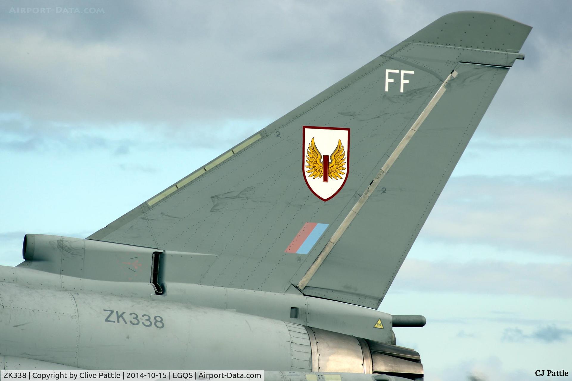 ZK338, 2012 Eurofighter EF-2000 Typhoon FGR4 C/N BS099/364, Close up tail detail at RAF Lossiemouth whilst coded 'FF' of No.1 Sqn RAF