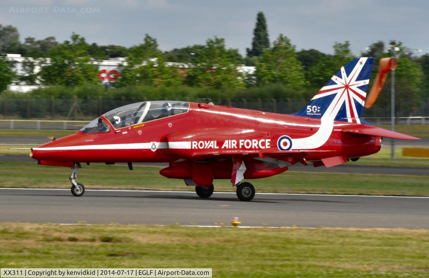 XX311, 1980 Hawker Siddeley Hawk T.1 C/N 147/312136, Arriving at Farnborough from Fairford.