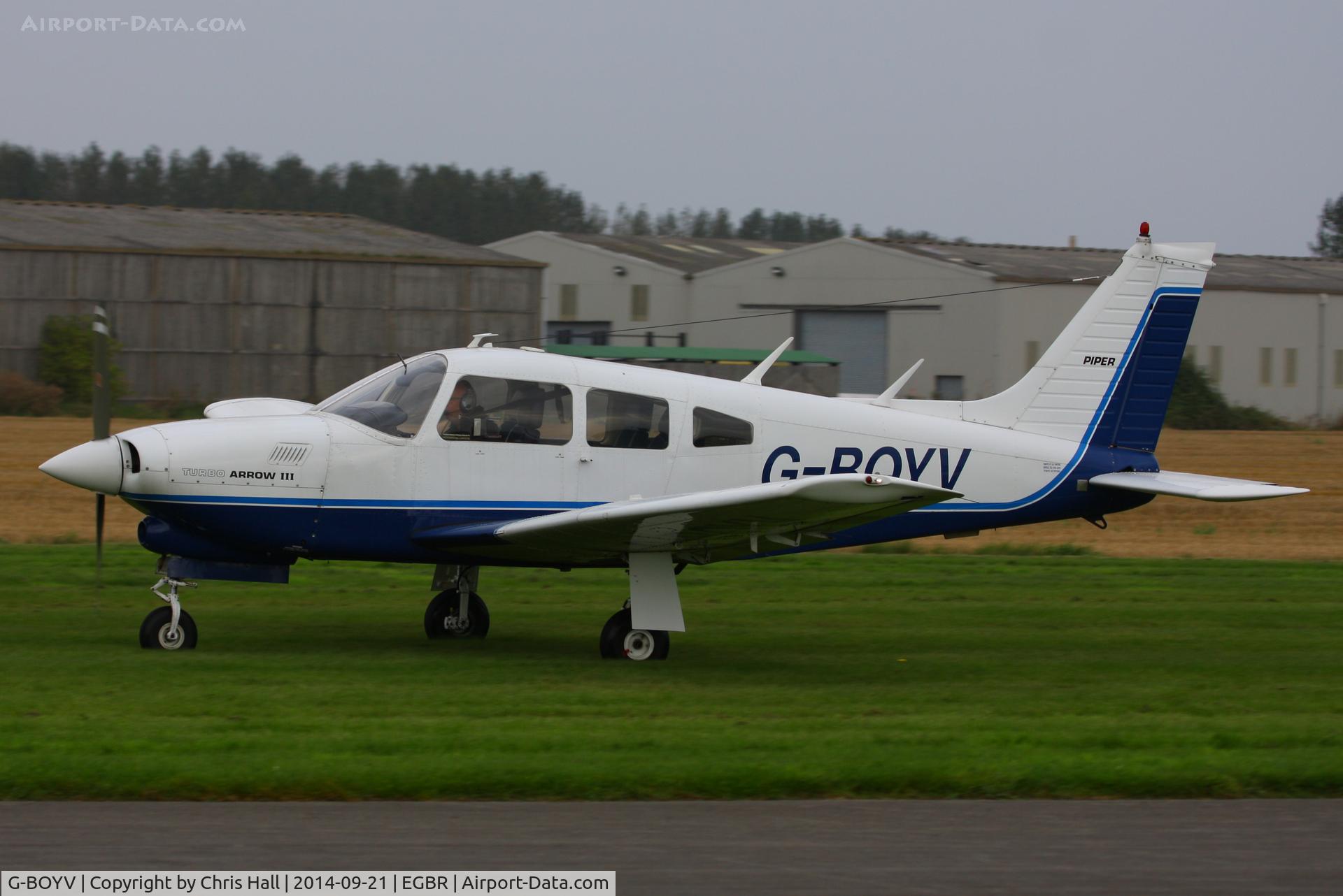 G-BOYV, 1977 Piper PA-28R-201T Turbo Cherokee Arrow III C/N 28R-7703014, at Breighton's Heli Fly-in, 2014