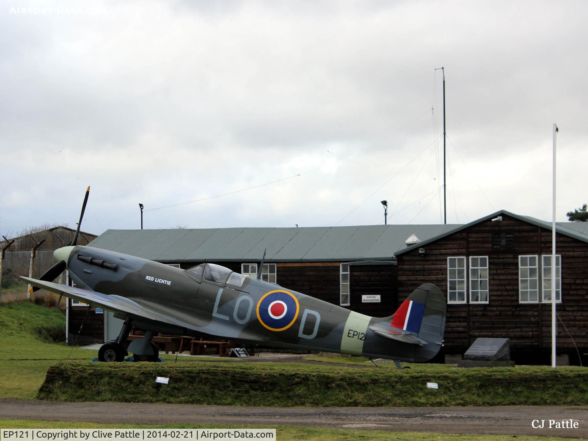 EP121, Supermarine Spitfire Replica C/N EP121, Spitfire FSM on display outside the former Station HQ at RAF Montrose, Angus, now housing a museum operated by the Montrose Air Station Heritage Centre.